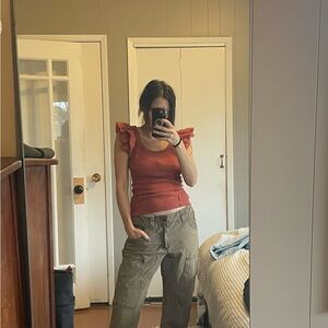 Pilcro Rust Ruffle Sleeve Blouse